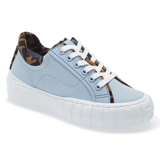 Fendi Force Sky Blue Canvas White Platform FF Logo Low Top Trainer Sneaker 35.5 - Picture 2 of 12